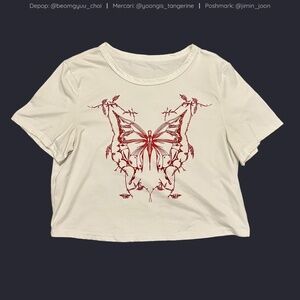 White crop top with red butterfly design ❤️🦋